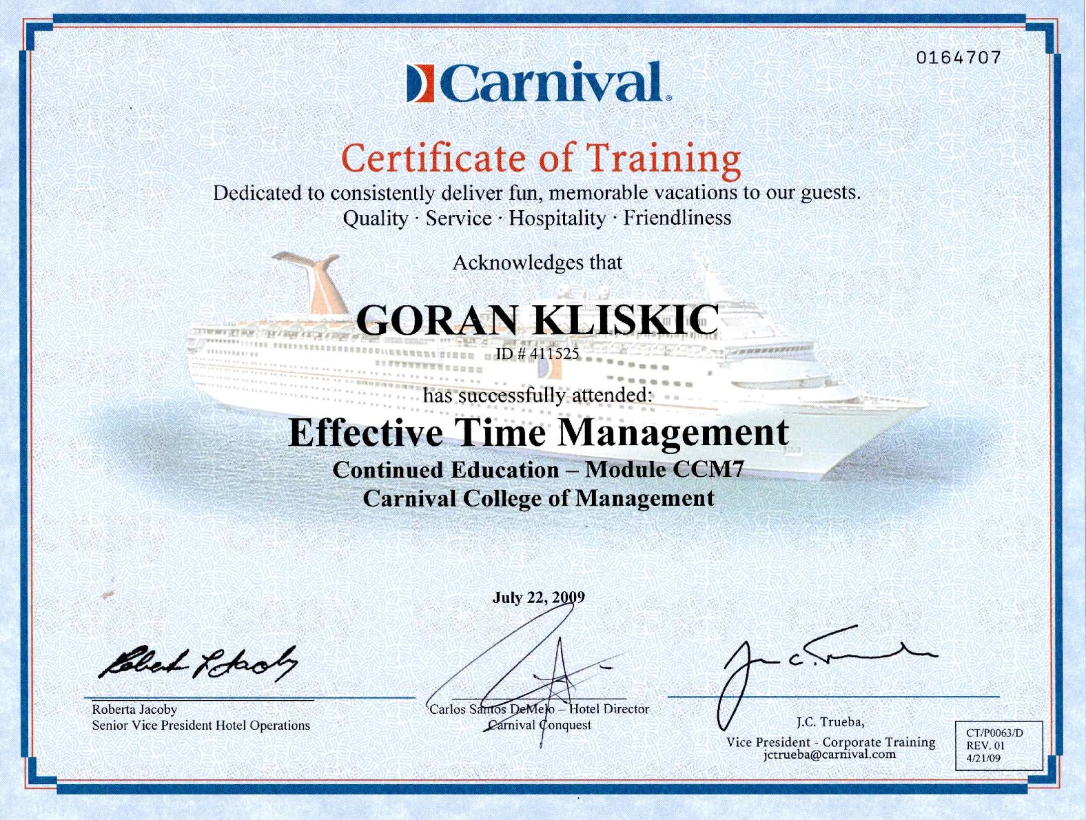 Carnival Cruise Line - Time Management