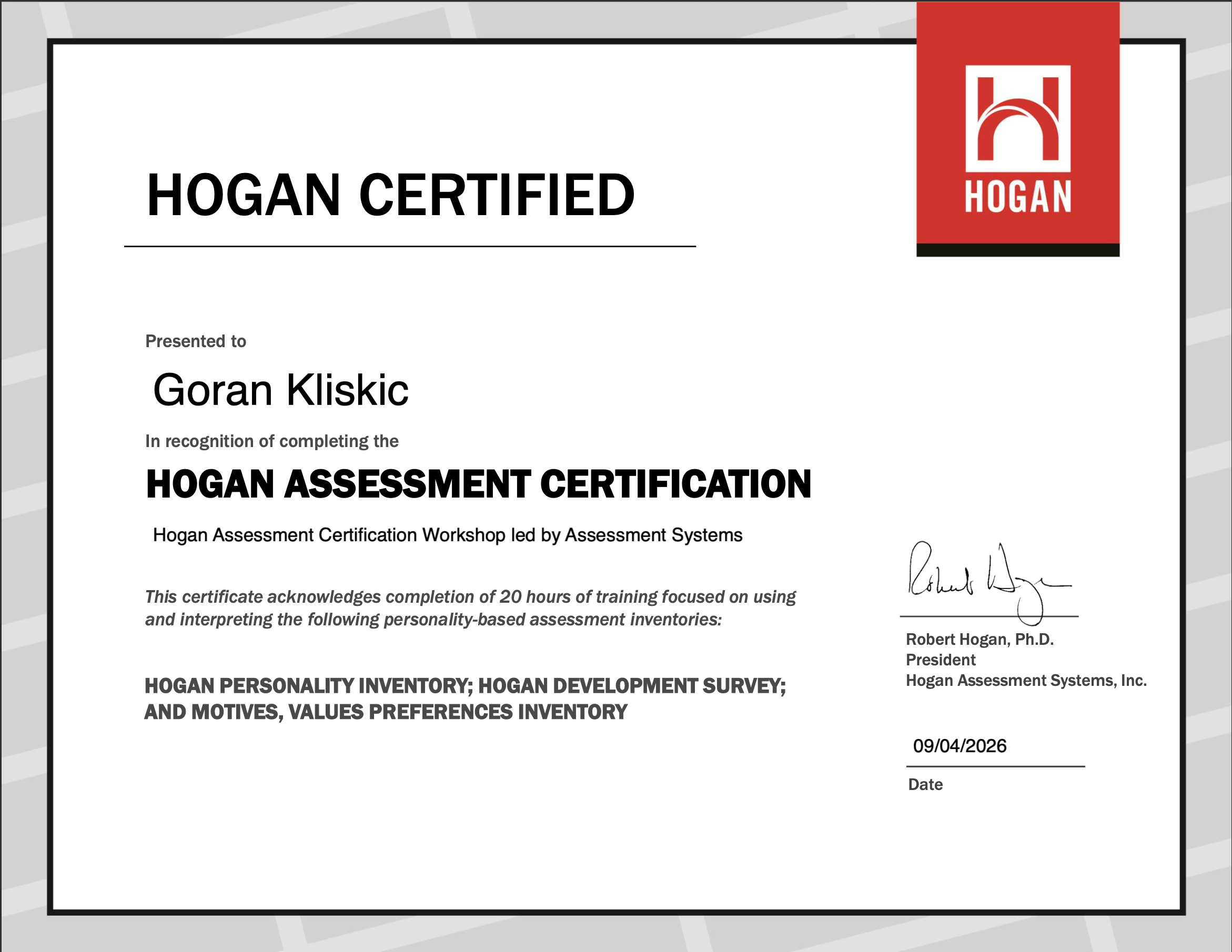 Hogan Assessment Certification